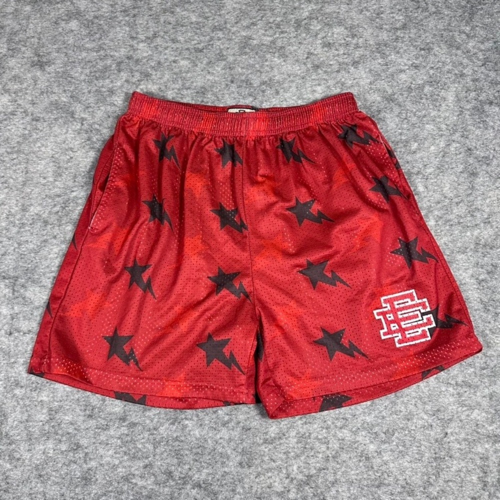 Eric Emanuel x BAPE EE Basic Short Red Black Star Lightning Mens Medium